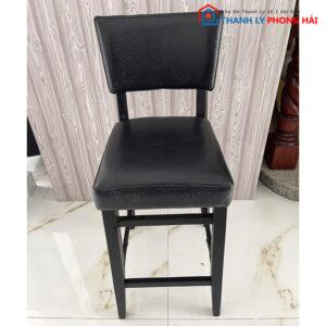 Ghế Bar Bọc Da Đen Chân Gỗ Cũ