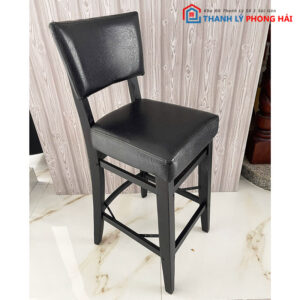 Ghế Bar Bọc Da Đen Chân Gỗ Cũ