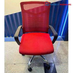 Ghế Xoay Lưng Lưới Đỏ Chân Inox Cũ