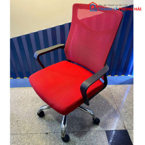 Ghế Xoay Lưng Lưới Đỏ Chân Inox Cũ