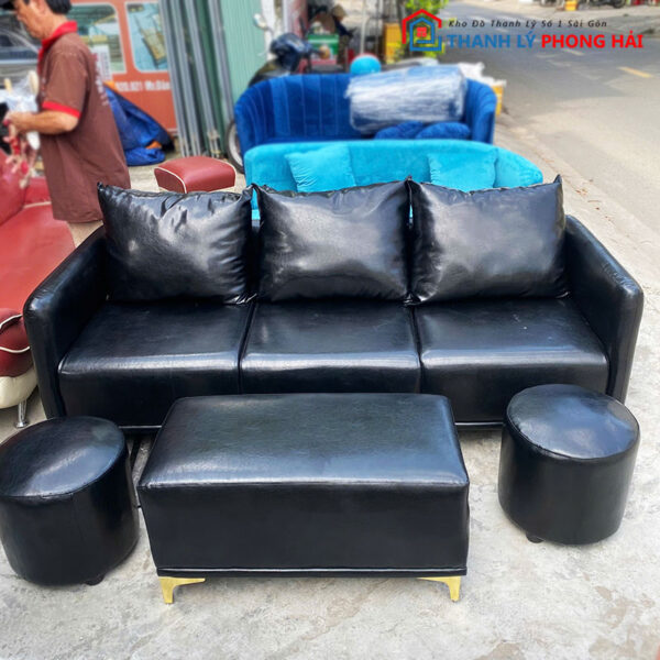 Thanh Lý Bộ Sofa Da Đen 2m Mới 99%