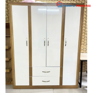 Tủ Quần Áo 4 Cánh Cải Dọc MDF Vàng Trắng 1m6 Cũ