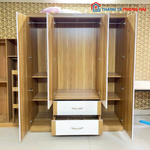 Tủ Quần Áo 4 Cánh Cải Dọc MDF Vàng Trắng 1m6 Cũ
