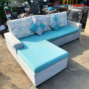 Bộ Sofa Góc L Vải Nhung Màu Xanh Cũ