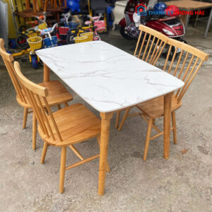 Bộ Bàn Ăn 1m2 Cũ Mặt Giả Đá Kèm Ghế Gỗ