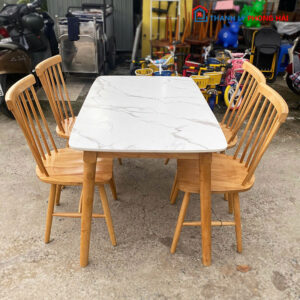 Bộ Bàn Ăn 1m2 Cũ Mặt Giả Đá Kèm Ghế Gỗ