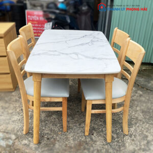 Bộ Bàn Ăn 1m2 Gỗ TN Kèm 4 Ghế Cabin Cũ