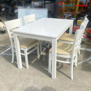 Bộ Bàn Ăn Cabin 1m2 Cũ 4 Ghế Gỗ Sáng