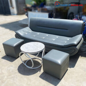 Bộ Sofa Thuyền Cũ Bọc Da Simili Màu Xám