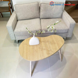 Bộ Sofa Vải Xám 1m6 Kèm Bàn Trà Gỗ Cũ