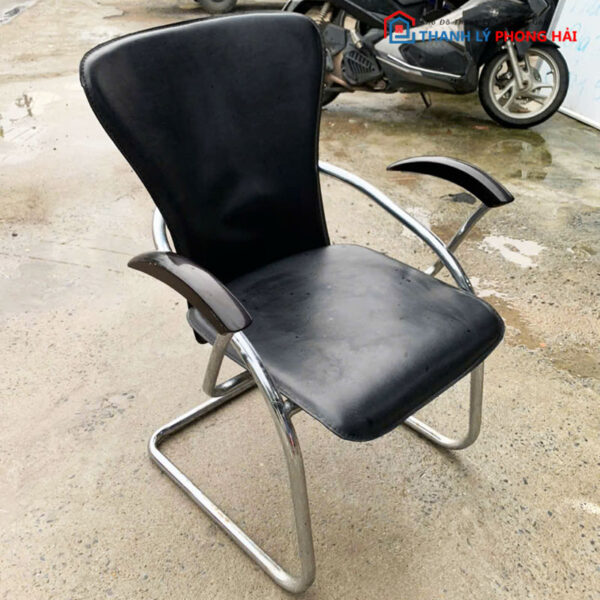 Ghế Bọc Da Đen Cũ Chân Quỳ Cao Cấp