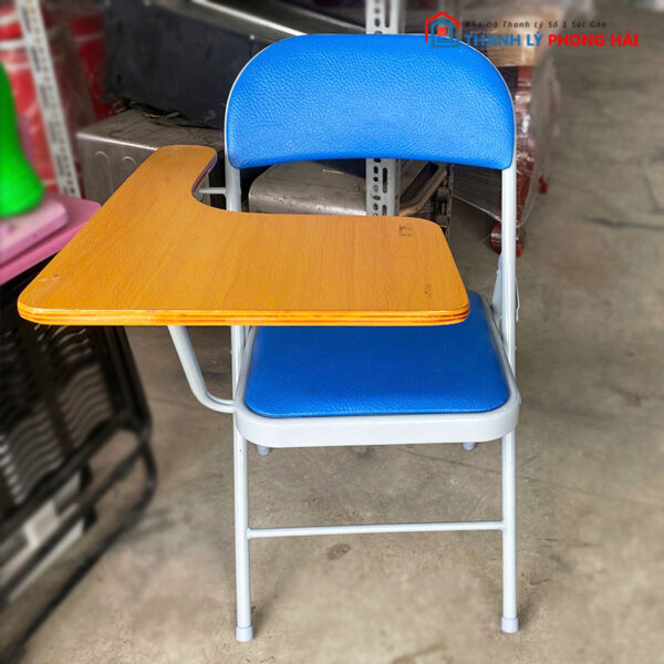 Ghế Liền Bàn Cũ Gấp Gọn Đệm Simili Màu Xanh