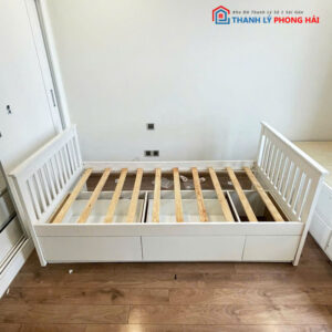 Giường Gỗ Trắng Cũ Có Hộc Kéo 1m