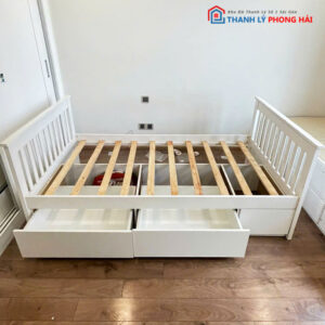 Giường Gỗ Trắng Cũ Có Hộc Kéo 1m