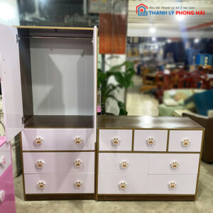 Thanh Lý Hệ Tủ Quần Áo Cho Bé 1m6 Hình Thú Mới 99% nâu