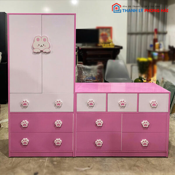Thanh Lý Hệ Tủ Quần Áo Cho Bé 1m6 Hình Thú Mới 99% màu hồng