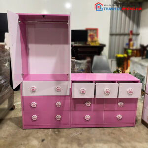 Thanh Lý Hệ Tủ Quần Áo Cho Bé 1m6 Hình Thú Mới 99% hồng