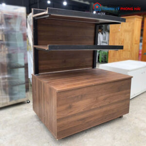 Kệ Trưng Bày Gỗ Cũ 1m2 Gồm 2 Tầng Kèm Hộc Tủ Dưới