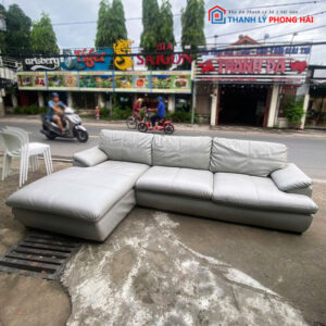 Sofa Góc L Da Xám Cũ 2m9 Êm Ái