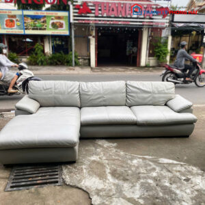 Sofa Góc L Da Xám Cũ 2m9 Êm Ái