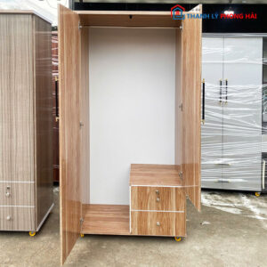Thanh Lý Tủ Nhựa 2 Cánh 80cm Kèm Hộc Kéo màu nâu gỗ mở cửa