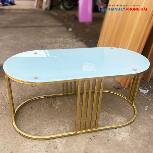 Thanh Lý Bàn Sofa Mặt Kính Trắng Kiểu Oval Mới 99%
