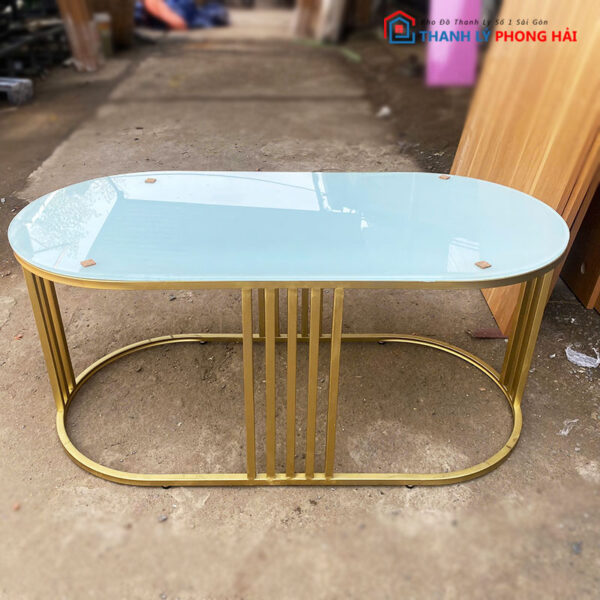 Thanh Lý Bàn Sofa Mặt Kính Trắng Kiểu Oval Mới 99%