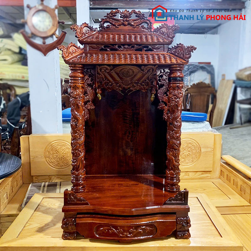 ban-tho-ong-dia-mai-ngoi-go-tram-1 Bàn Thờ Ông Địa Mái Ngói Gỗ Tràm Mới 99% (Nhiều Size)
