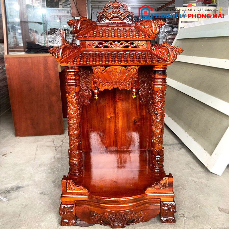 ban-tho-ong-dia-mai-ngoi-go-tram-2-1 Bàn Thờ Ông Địa Mái Ngói Gỗ Tràm Mới 99% (Nhiều Size)