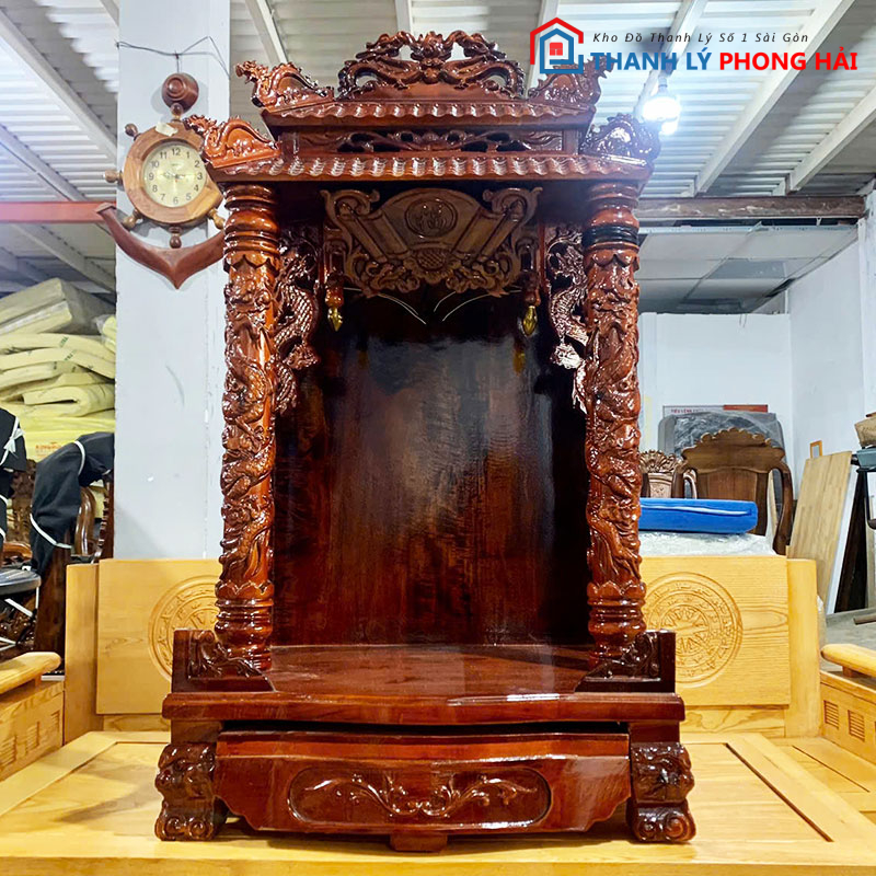 ban-tho-ong-dia-mai-ngoi-go-tram-3 Bàn Thờ Ông Địa Mái Ngói Gỗ Tràm Mới 99% (Nhiều Size)