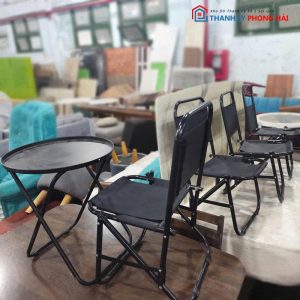 Bộ Bàn Ghế Sắt Tròn Trà Chanh Kèm Ghế Lưới Thấp Cũ