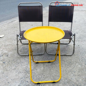 Bộ Bàn Ghế Sắt Tròn Trà Chanh Kèm Ghế Lưới Thấp Cũ