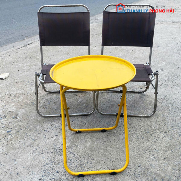 Bộ Bàn Ghế Sắt Tròn Trà Chanh Kèm Ghế Lưới Thấp Cũ