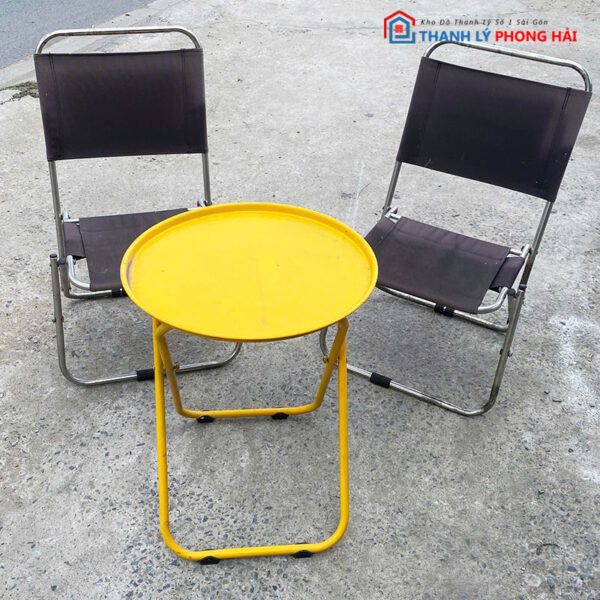 Bộ Bàn Ghế Sắt Tròn Trà Chanh Kèm Ghế Lưới Thấp Cũ