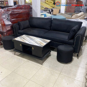 Thanh Lý Bộ Sofa 2m Màu Đen Kèm Bàn Mới 99%