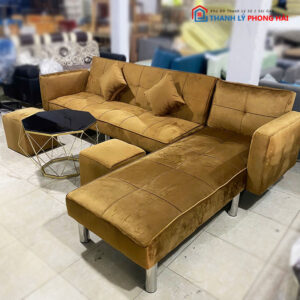Thanh Lý Bộ Sofa Bed Nhung Vàng 2m6 Mới 99%
