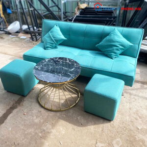 Bộ Sofa Bed Xanh Lá 1m7 Kèm Bàn và 2 Đôn Cũ