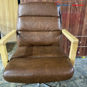 Ghế Văn Phòng Đệm Da Nâu Tay Gỗ Mới 99%