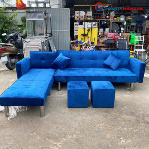 Thanh Lý Sofa Bed 2m6 Góc L Nhung Xanh Mới 99%