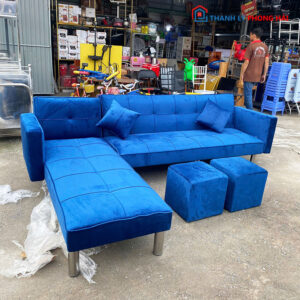 Thanh Lý Sofa Bed 2m6 Góc L Nhung Xanh Mới 99%