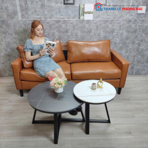 Thanh Lý Bàn Trà Đôi Mặt Vân Đá Trắng Đen Mới 99%