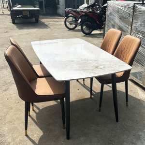 Bộ Bàn Ăn 1m4 Mặt Đá Kèm 4 Ghế Da Mới 99%
