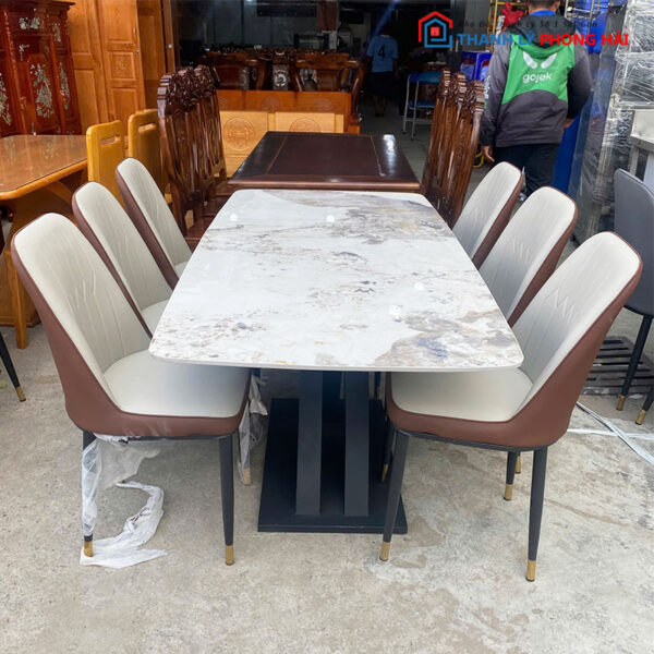 Thanh Lý Bộ Bàn Ăn 1m6 Mặt Đá 6 Ghế Mới 99%