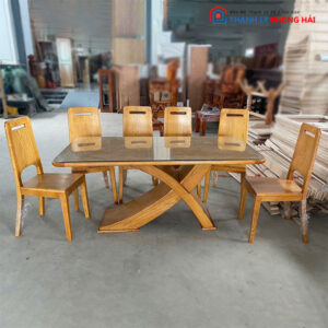 Bộ Bàn Ăn Gỗ Sồi Chân Chữ X Mới 99%