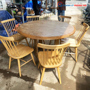 Bộ Bàn Ăn Tròn 1m4 Bằng Gỗ Kèm 6 Ghế Cũ