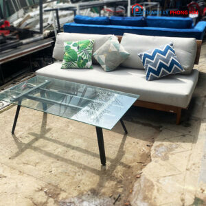 Bộ Sofa 1m8 Chân Gỗ Phối Nệm Kèm Bàn Kính Cũ