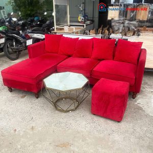 Bộ Sofa 2m1 Góc L Nhung Đỏ Cũ