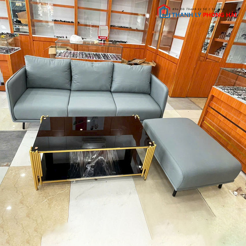 bo-sofa-boc-da-kem-ban-don-5 Thanh Lý Bộ Sofa Bọc Da Kèm Bàn - Đôn Mới 99% (Nhiều Mẫu)