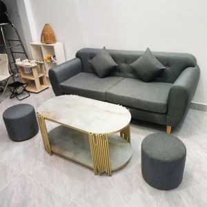 Bộ Sofa Bọc Vải Kèm 2 Đôn