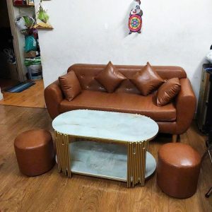 Bộ Sofa Bọc Vải Kèm 2 Đôn